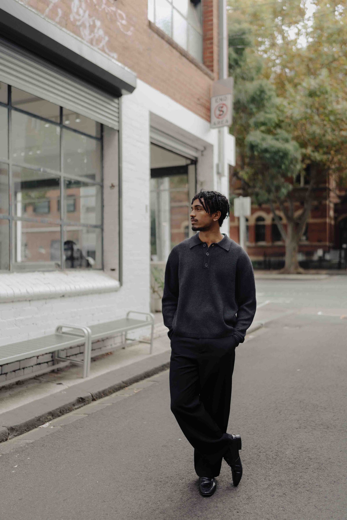 CHARCOAL WOOL POLO
