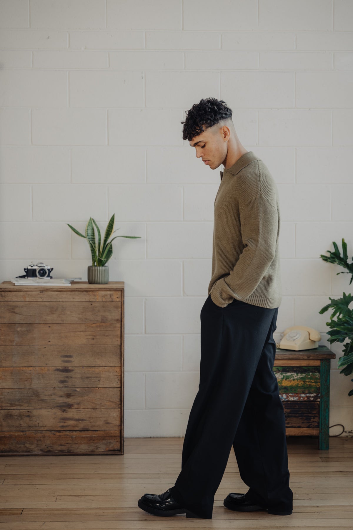 OLIVE WOOL POLO