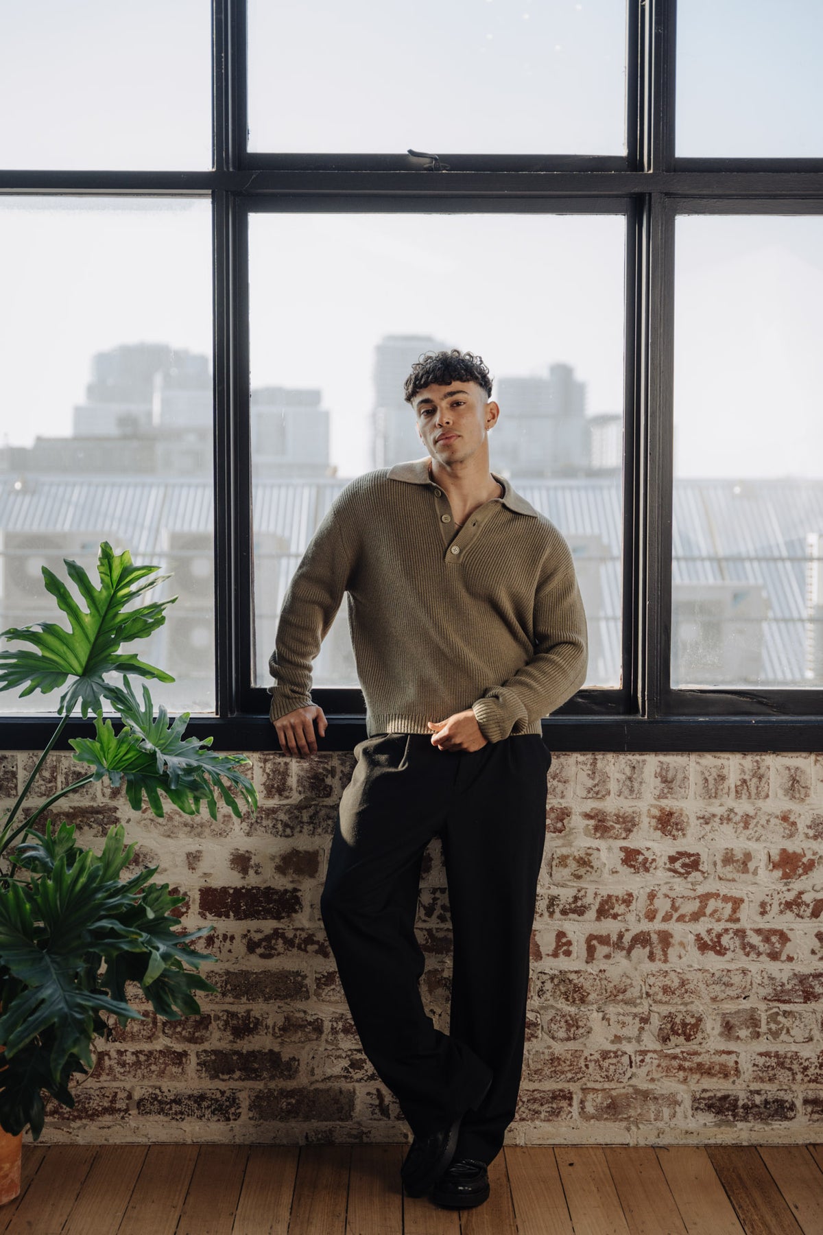 OLIVE WOOL POLO