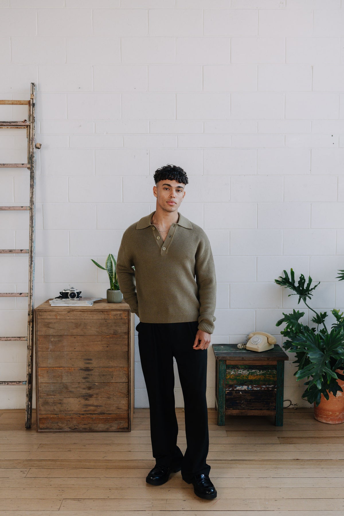 OLIVE WOOL POLO