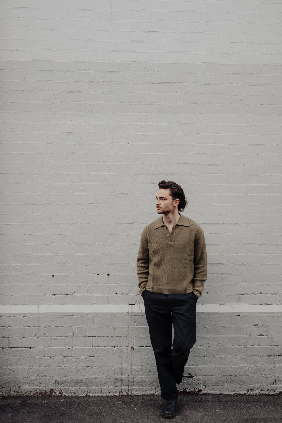 OLIVE WOOL POLO